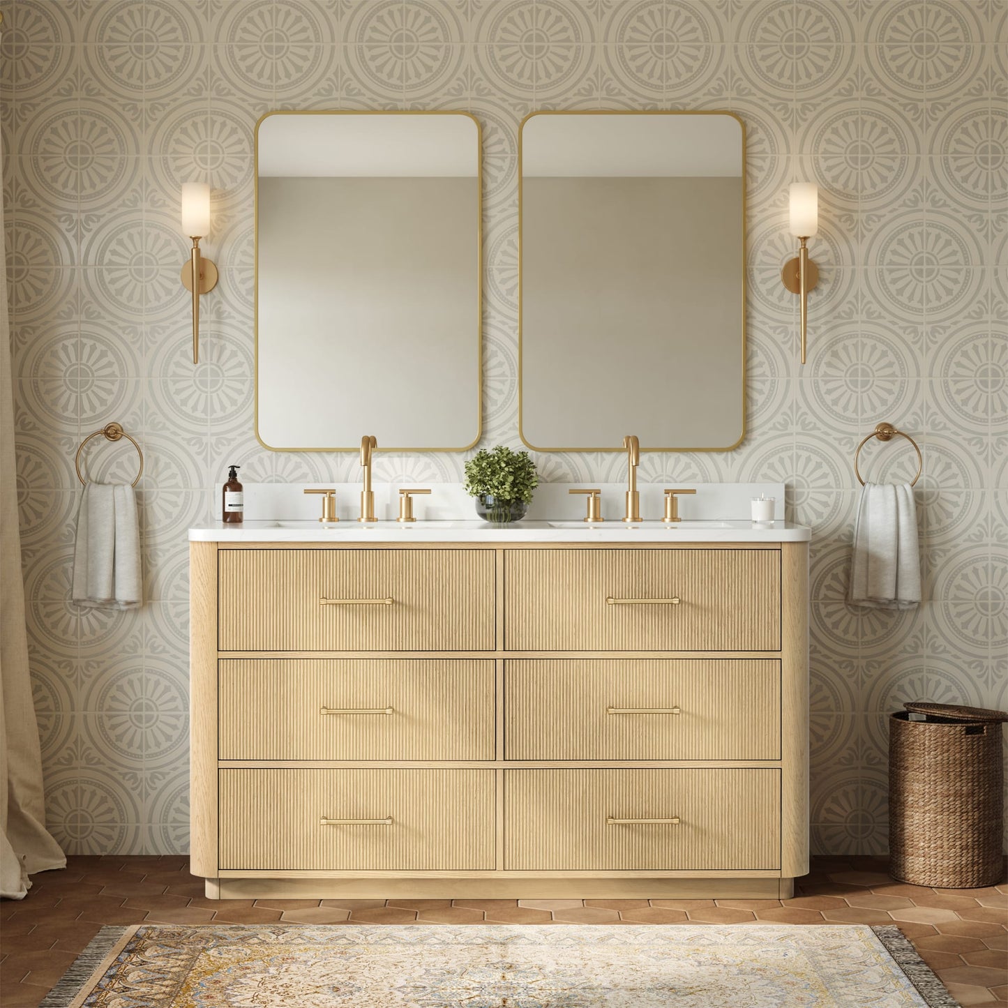 Francesca Bathroom Vanity with Countertop 60 inch Double Sink 3-hole Faucet Setup