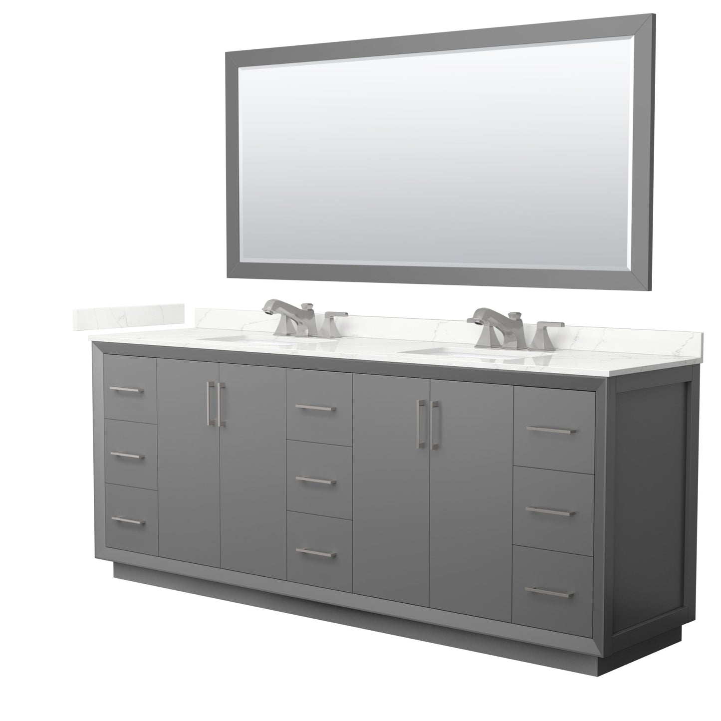 Strada Bathroom Vanity with Countertop 84 inch Double Sink 3-hole Faucet Setup