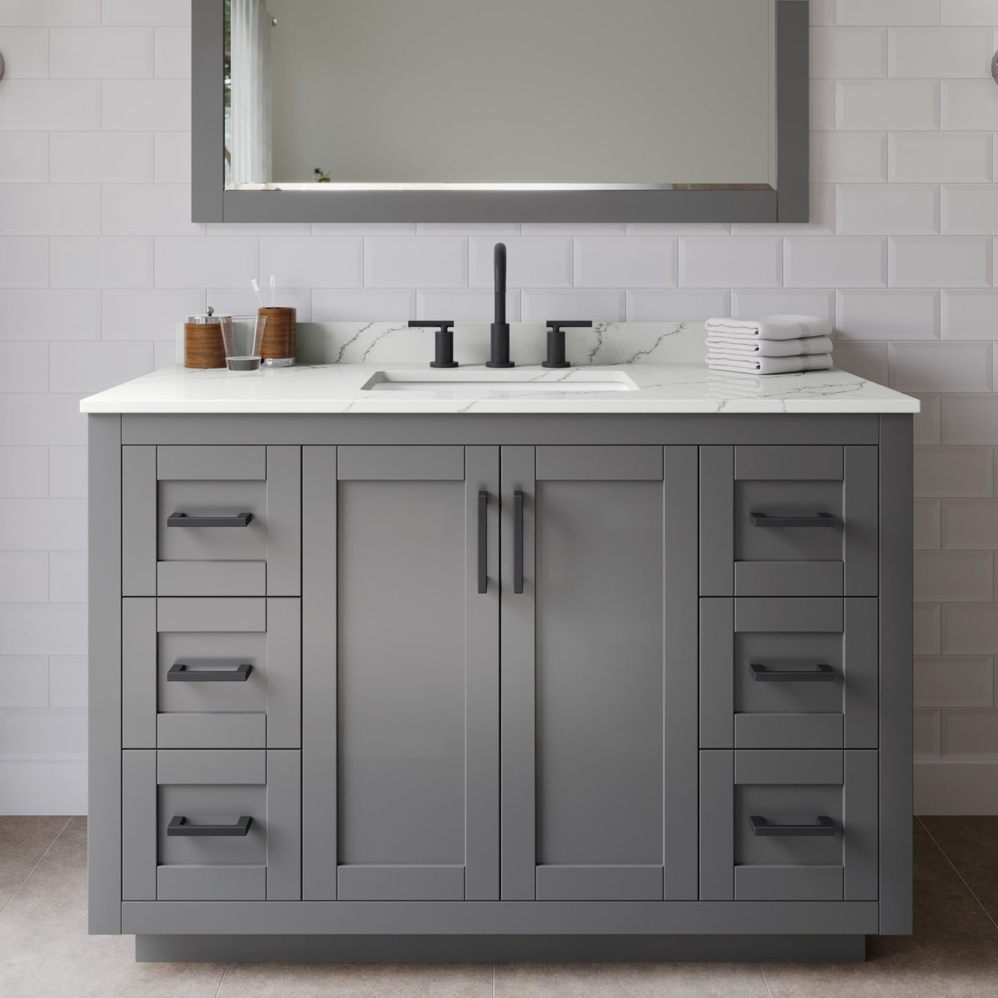 Miranda Bathroom Vanity with Countertop 48 inch Single Sink 3-hole Faucet Setup