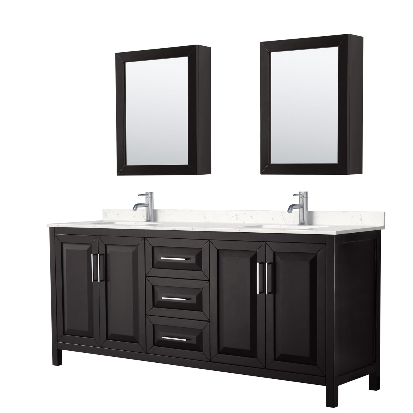 Daria Bathroom Vanity with Countertop 80 inch Double Sink Single hole Faucet Setup