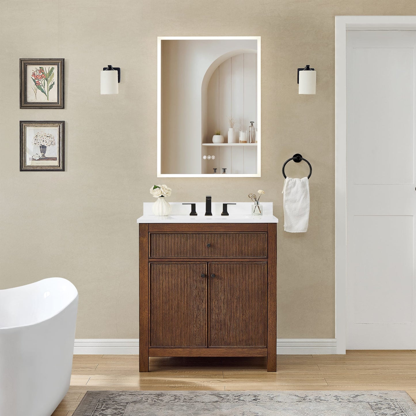 Pendry Bathroom Vanity with Countertop 30 inch Single Sink 3-hole Faucet Setup