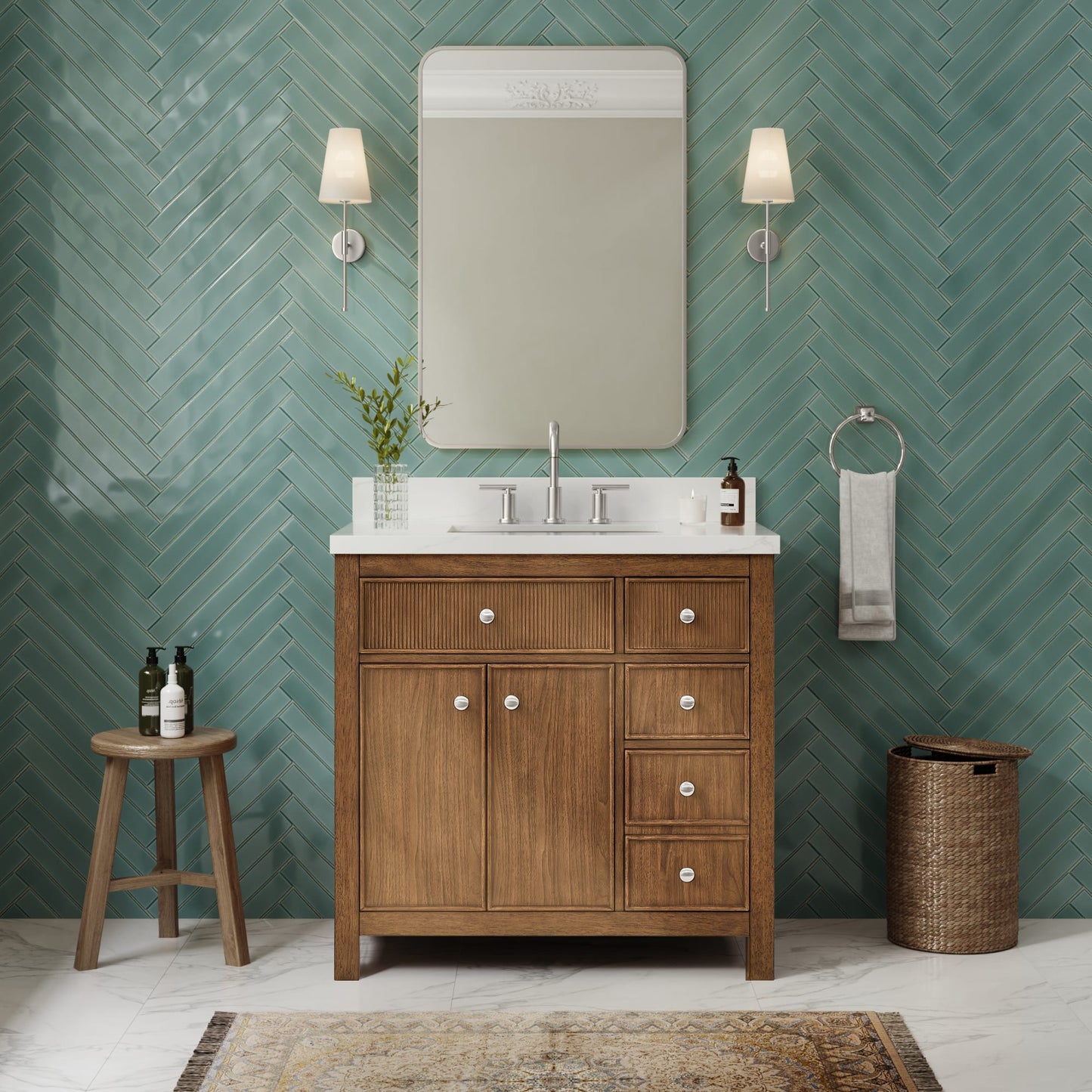 Rian Bathroom Vanity with Countertop 36 inch Single Sink 3-hole Faucet Setup