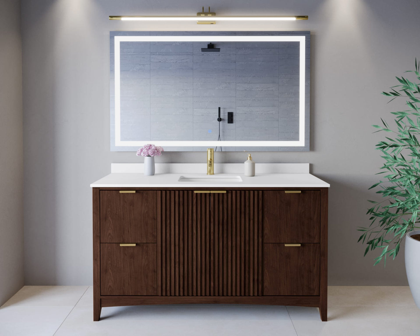 Palmilla Bathroom Vanity with Countertop 60 inch Single Sink Single hole Faucet Setup