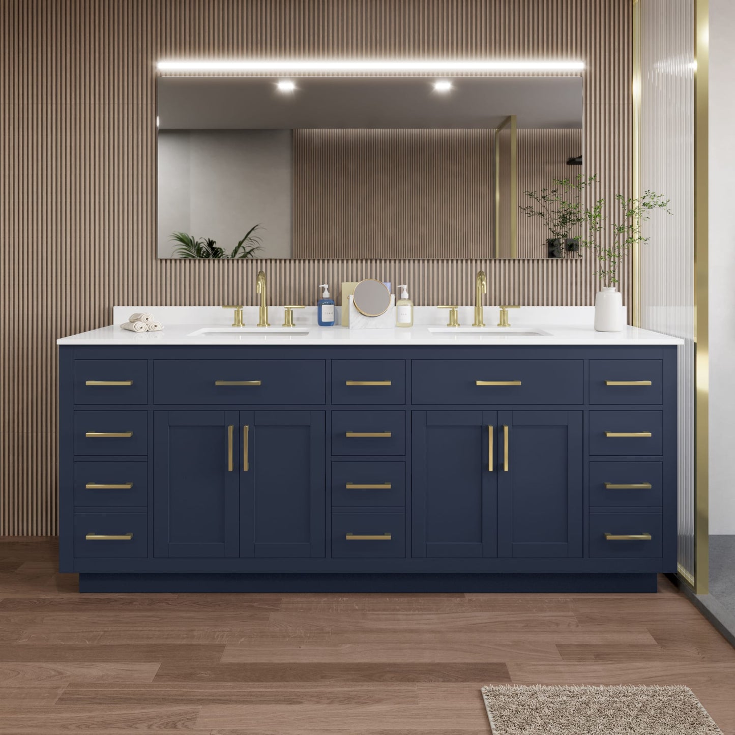 Beckett TK Bathroom Vanity with Countertop 84 inch Double Sink 3-hole Faucet Setup