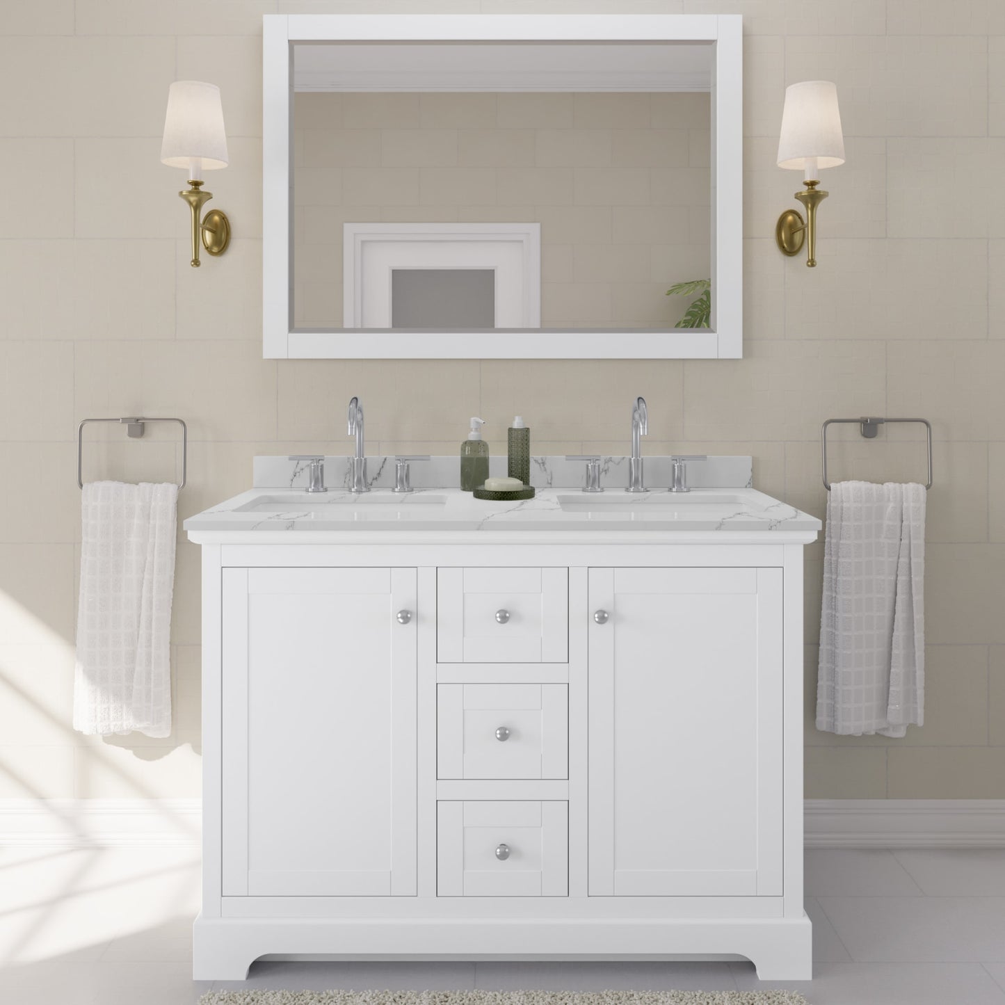 Avery Bathroom Vanity with Countertop 48 inch Double Sink 3-hole Faucet Setup