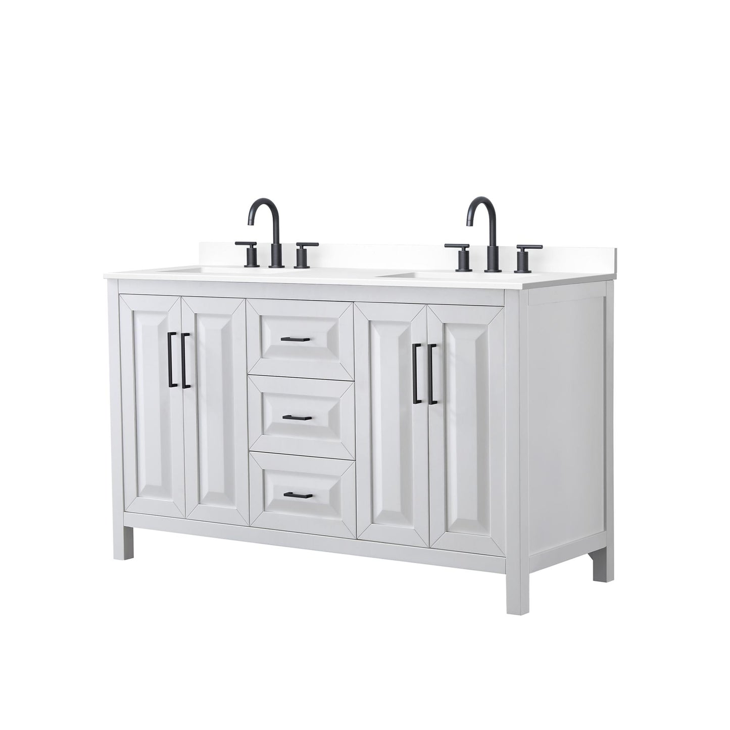 Daria Bathroom Vanity with Countertop 60 inch Double Sink 3-hole Faucet Setup