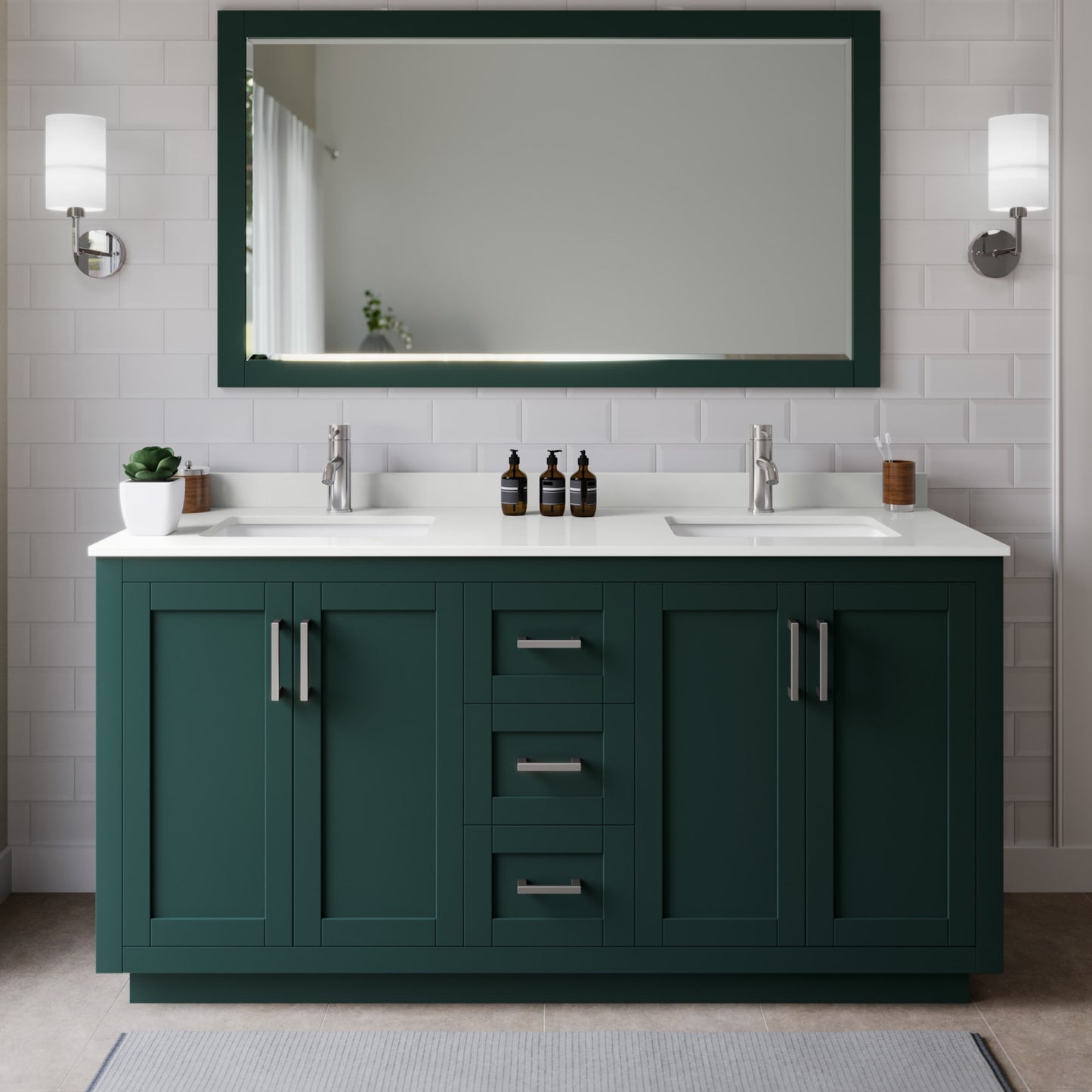 Miranda Bathroom Vanity with Countertop 66 inch Double Sink Single hole Faucet Setup