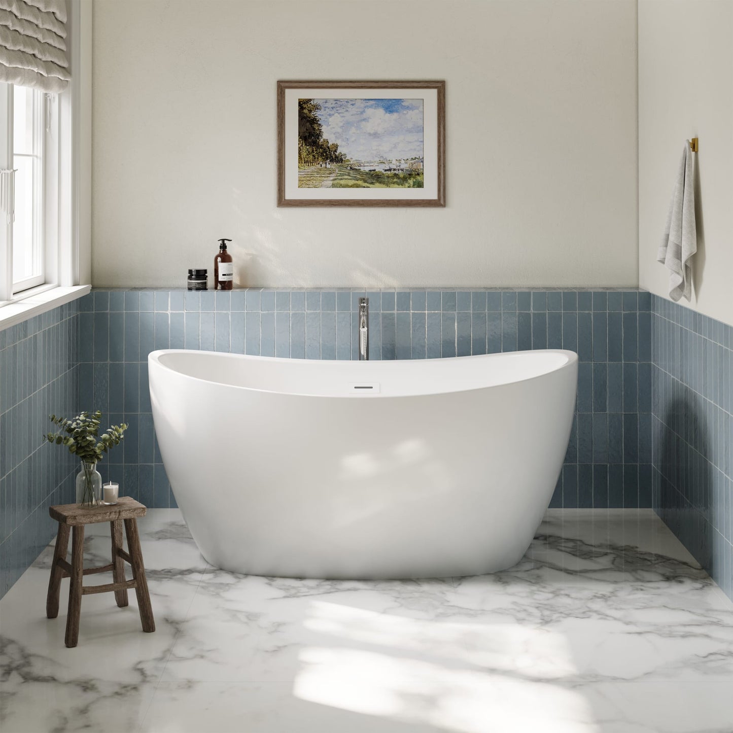 Dorrit Freestanding Acrylic Bathtub With Faucet 55 inch