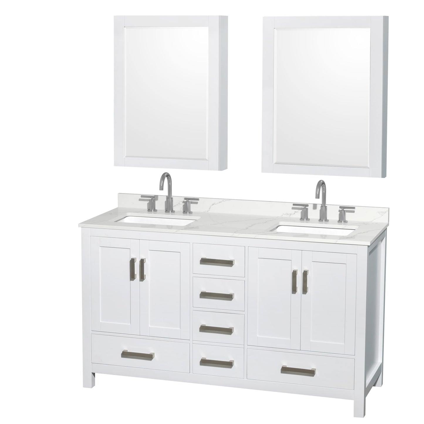 Sheffield Bathroom Vanity with Countertop 60 inch Double Sink 3-hole Faucet Setup