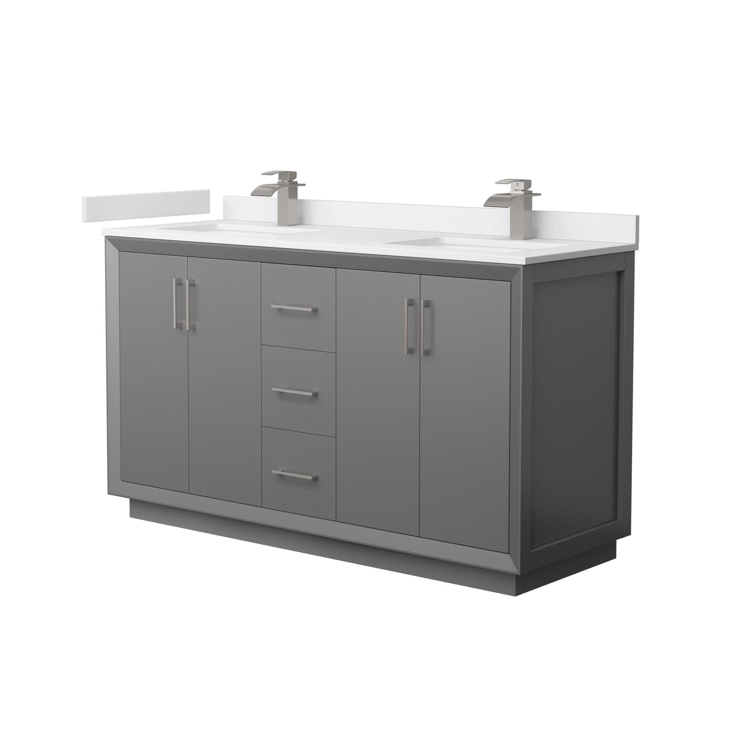 Strada Bathroom Vanity with Countertop 60 inch Double Sink Single hole Faucet Setup