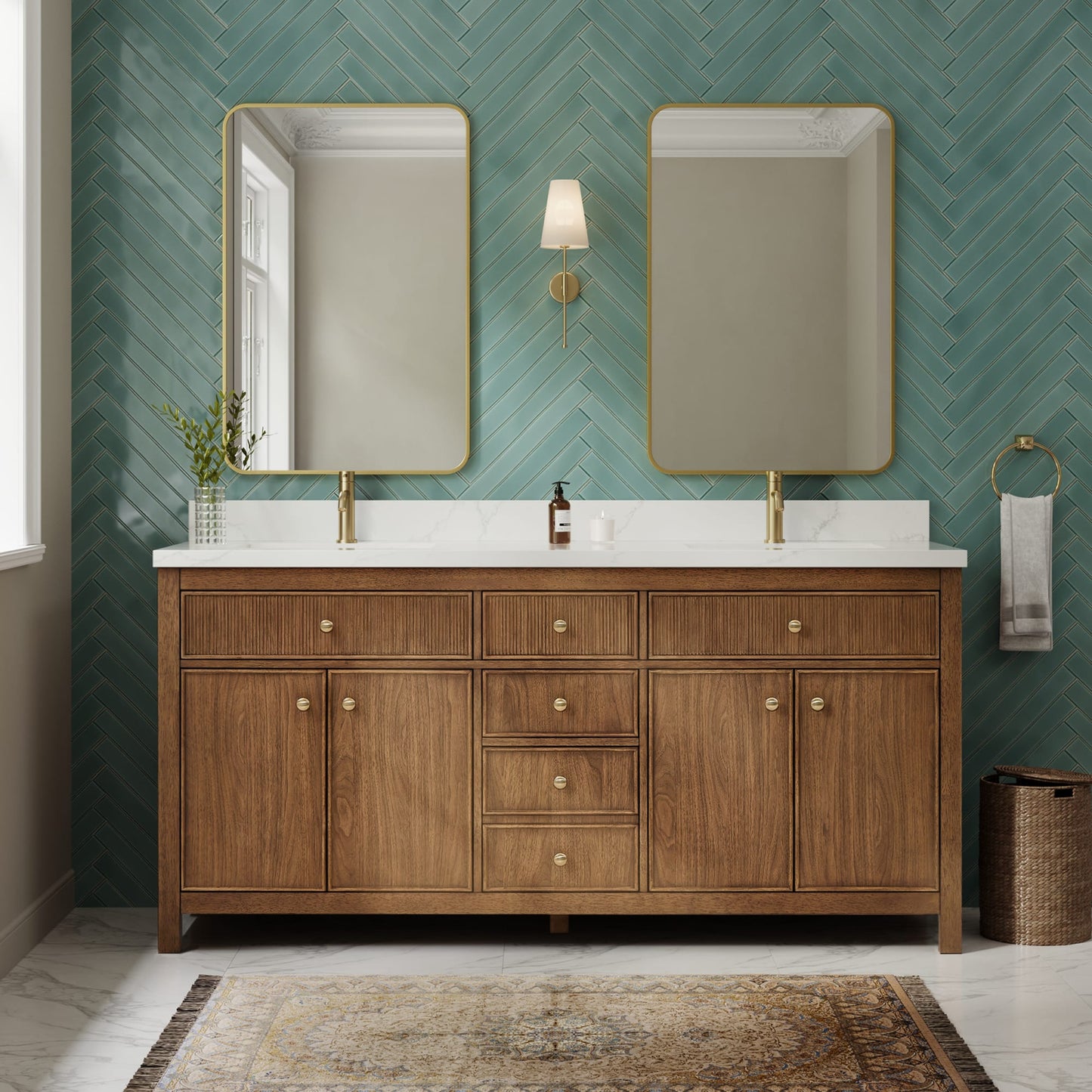 Rian Bathroom Vanity with Countertop 72 inch Double Sink Single hole Faucet Setup