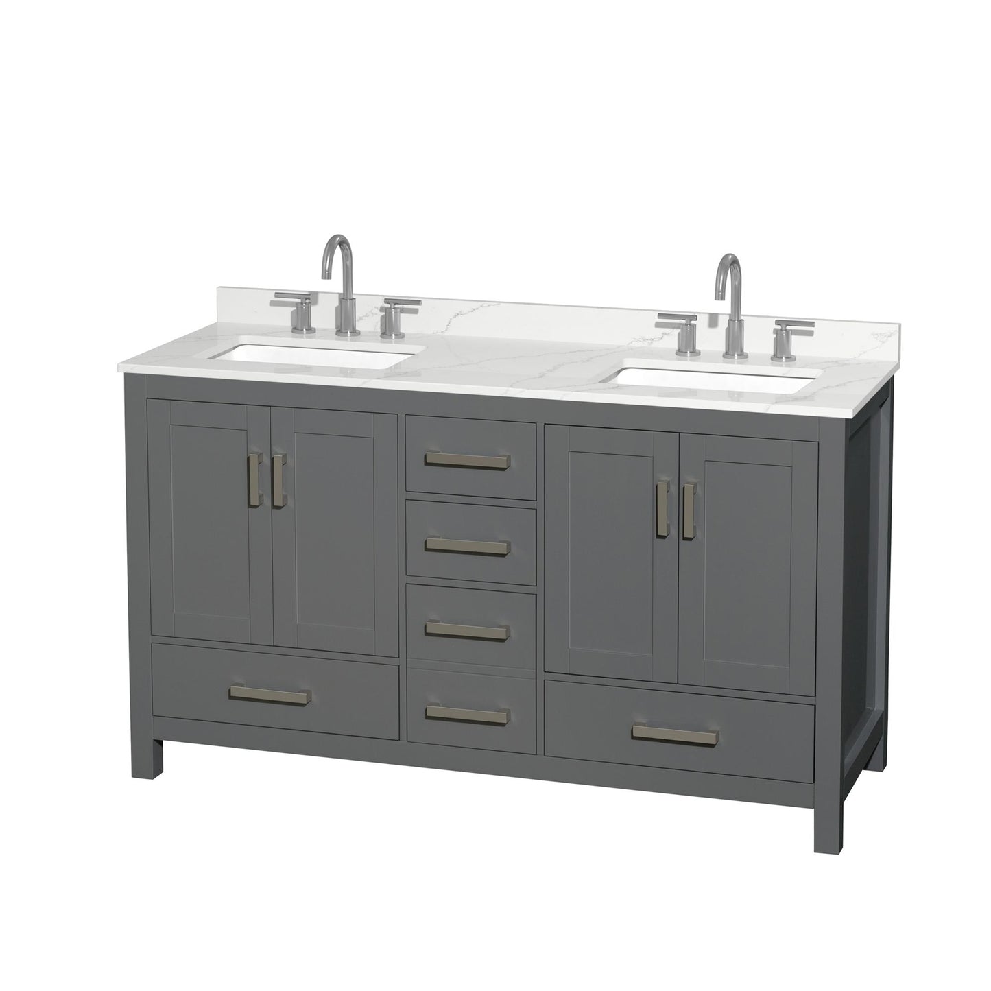 Sheffield Bathroom Vanity with Countertop 60 inch Double Sink 3-hole Faucet Setup
