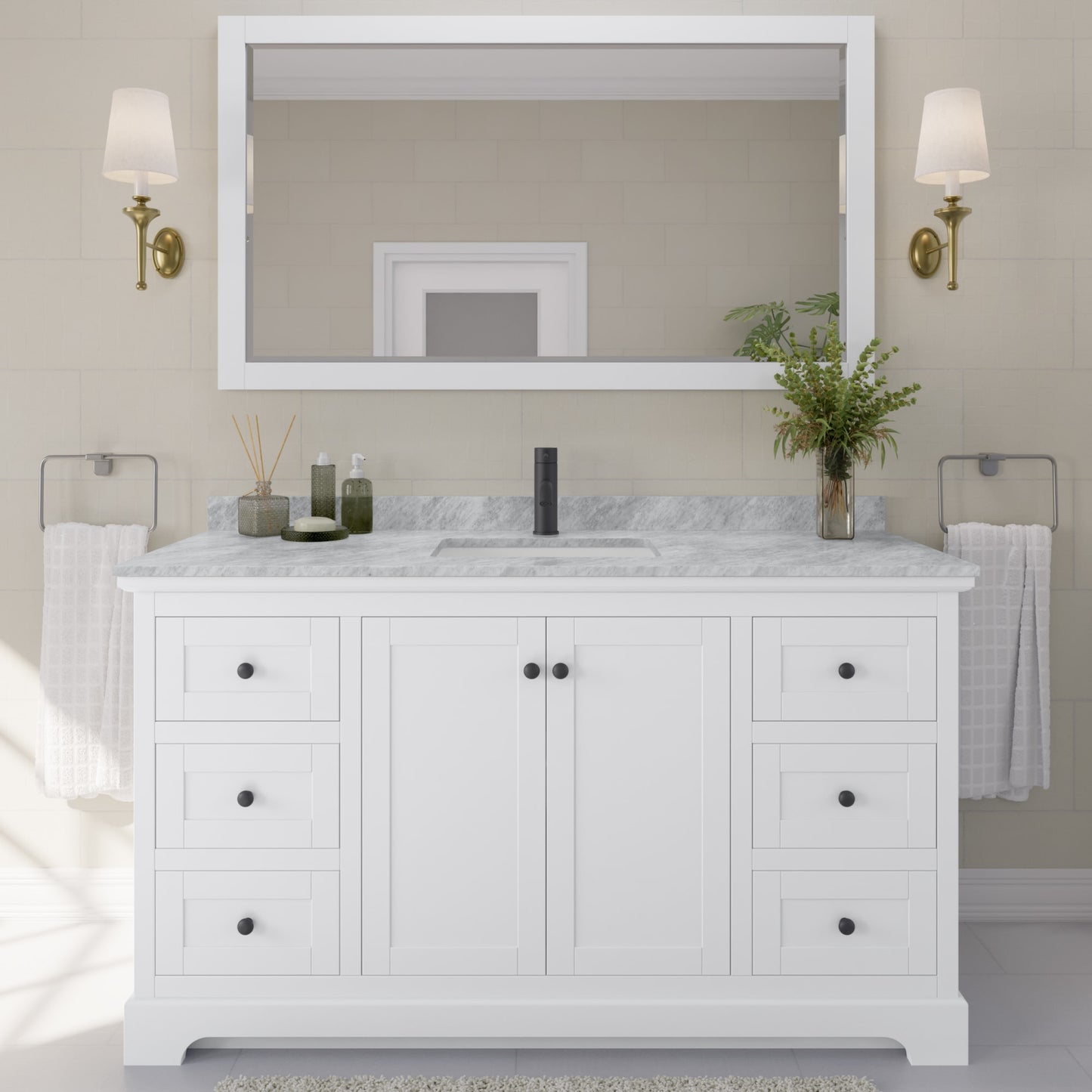 Avery Bathroom Vanity with Countertop 60 inch Single Sink Single hole Faucet Setup