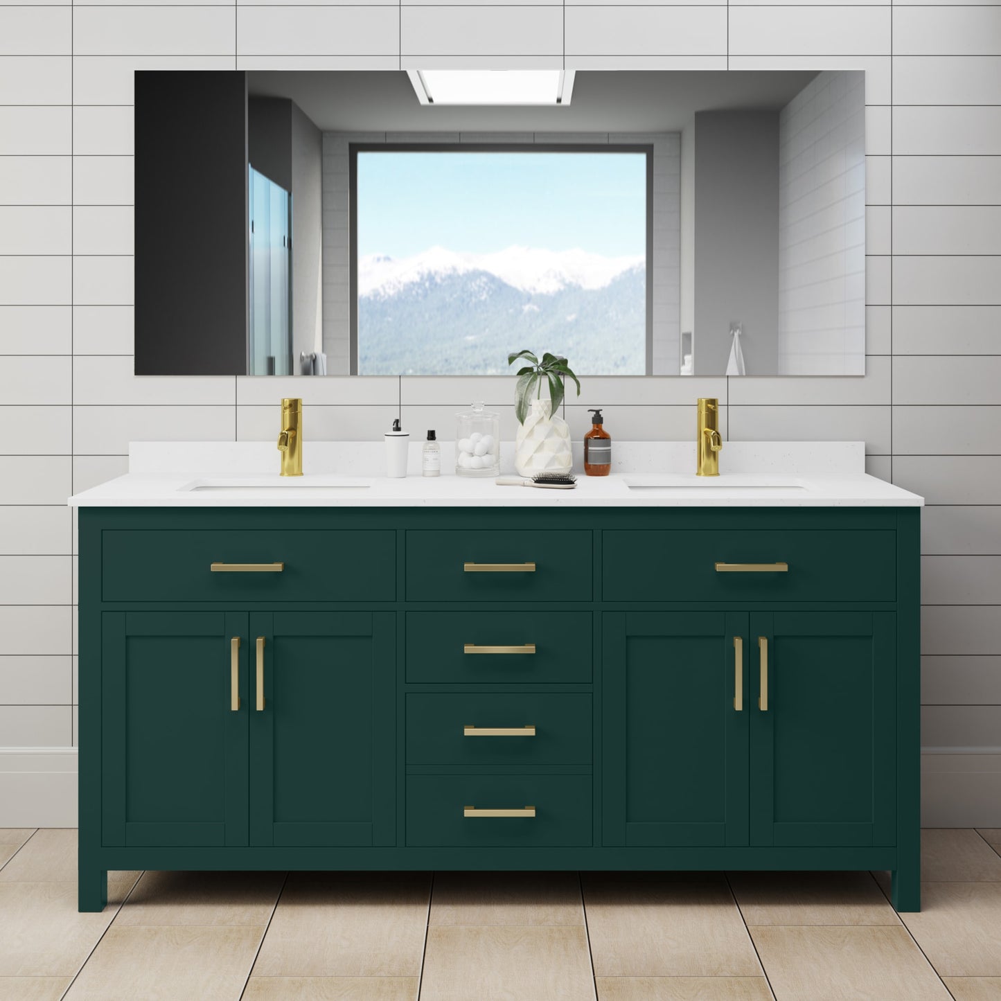 Beckett Bathroom Vanity with Countertop 72 inch Double Sink Single hole Faucet Setup