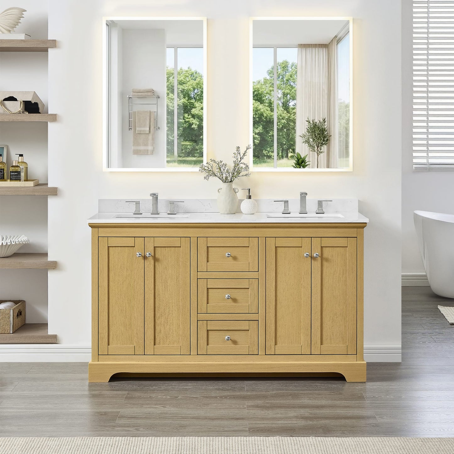 Avery Bathroom Vanity with Countertop 60 inch Double Sink 3-hole Faucet Setup