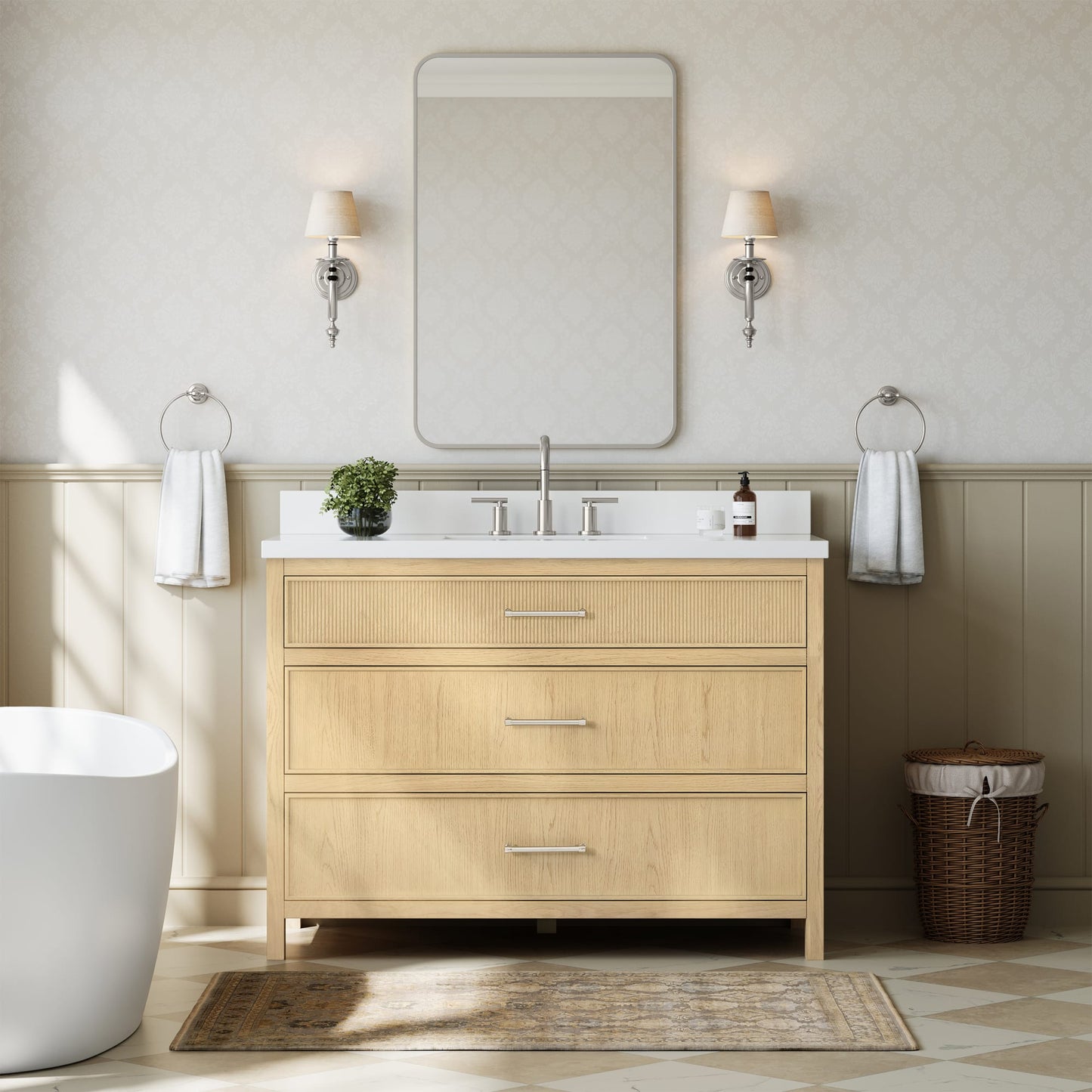 Isola Bathroom Vanity with Countertop 48 inch Single Sink 3-hole Faucet Setup