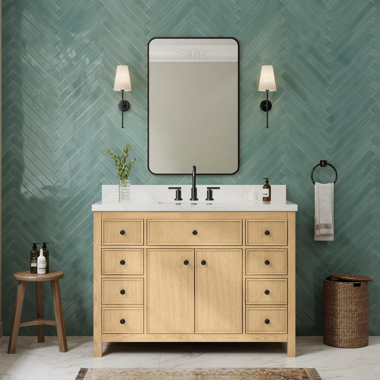 Rian Bathroom Vanity with Countertop 48 inch Single Sink 3-hole Faucet Setup