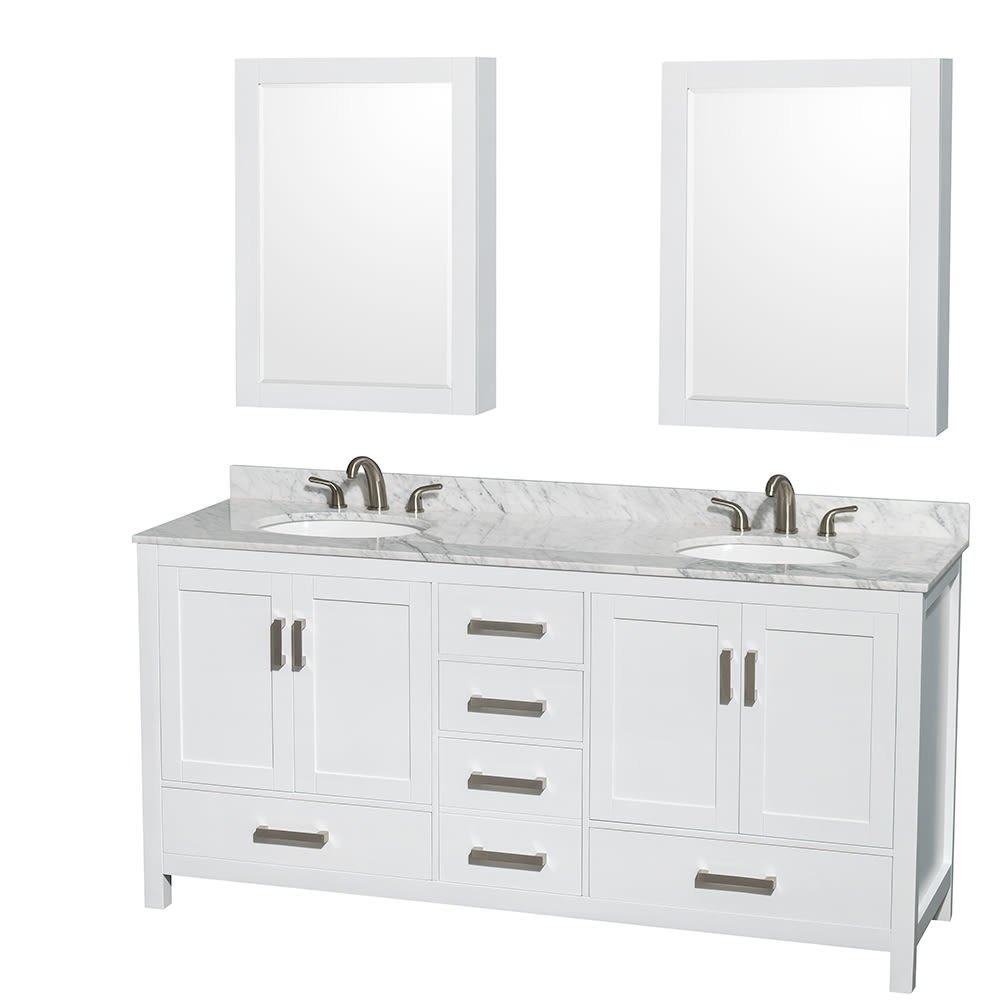 Sheffield Bathroom Vanity with Countertop 72 inch Double Sink 3-hole Faucet Setup