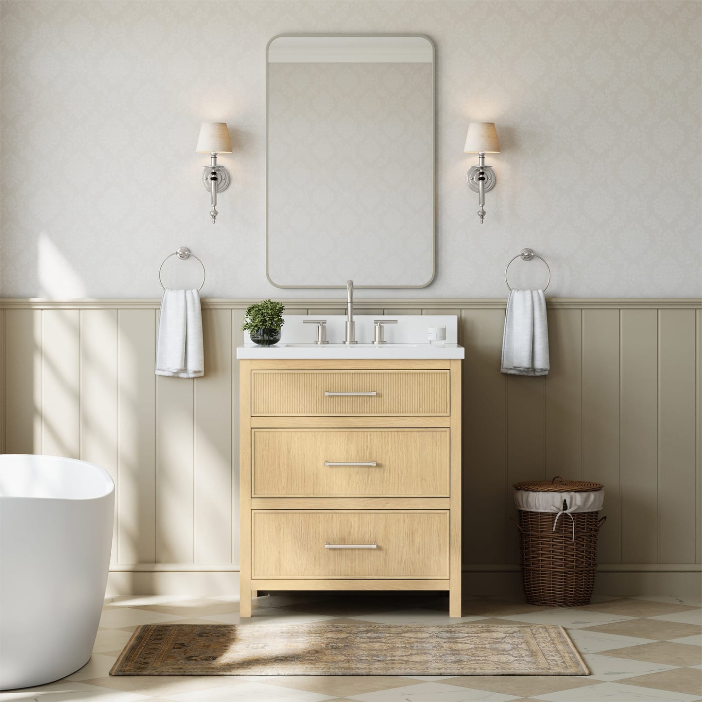 Isola Bathroom Vanity with Countertop 30 inch Single Sink 3-hole Faucet Setup
