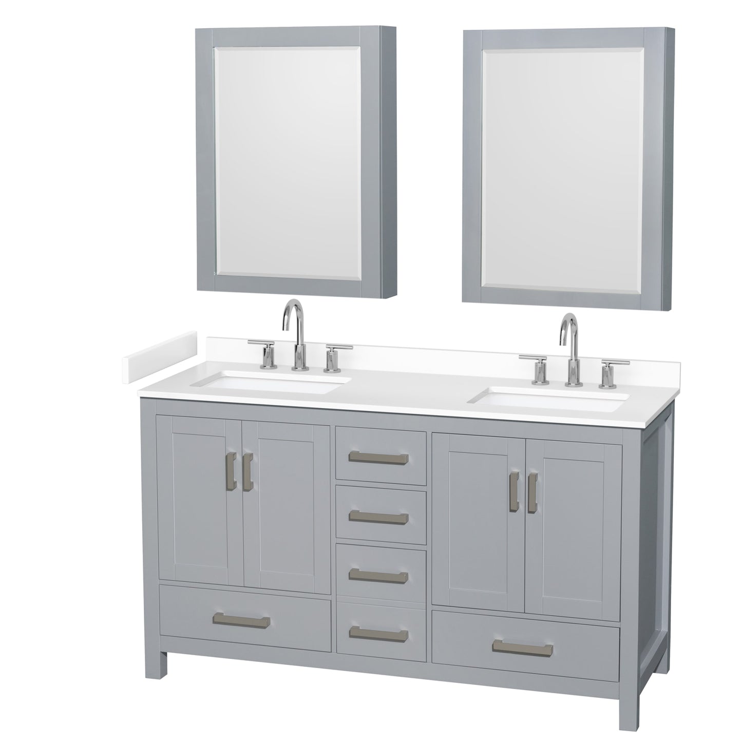 Sheffield Bathroom Vanity with Countertop 60 inch Double Sink 3-hole Faucet Setup