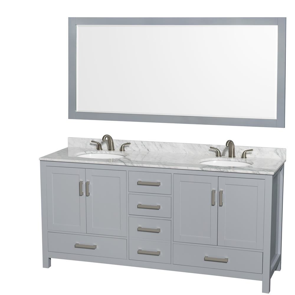 Sheffield Bathroom Vanity with Countertop 72 inch Double Sink 3-hole Faucet Setup