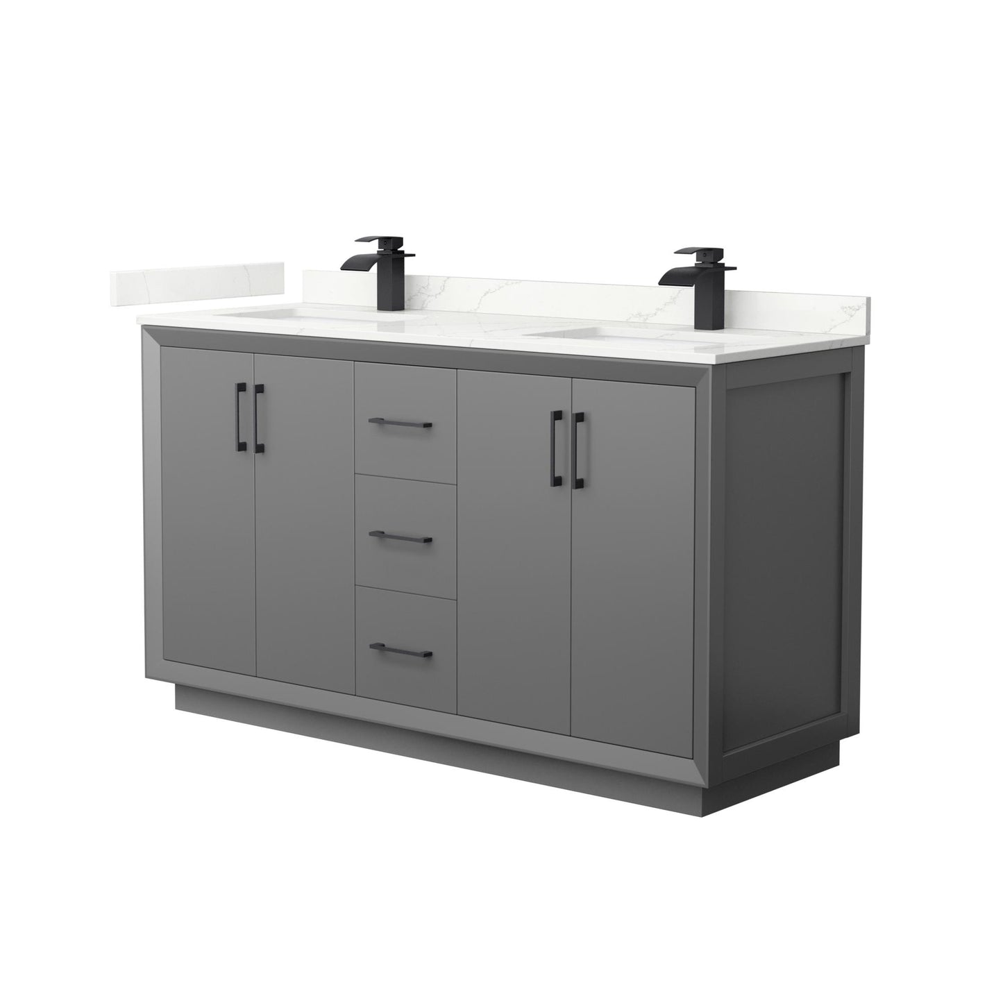 Strada Bathroom Vanity with Countertop 60 inch Double Sink Single hole Faucet Setup