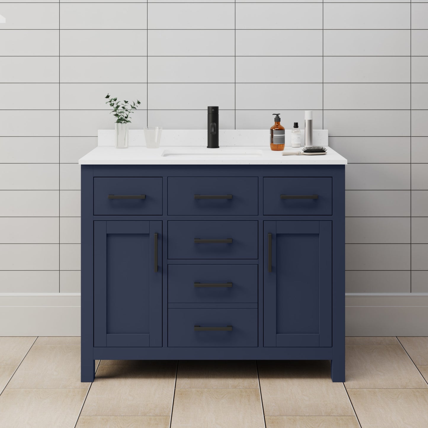 Beckett Bathroom Vanity with Countertop 42 inch Single Sink Single hole Faucet Setup