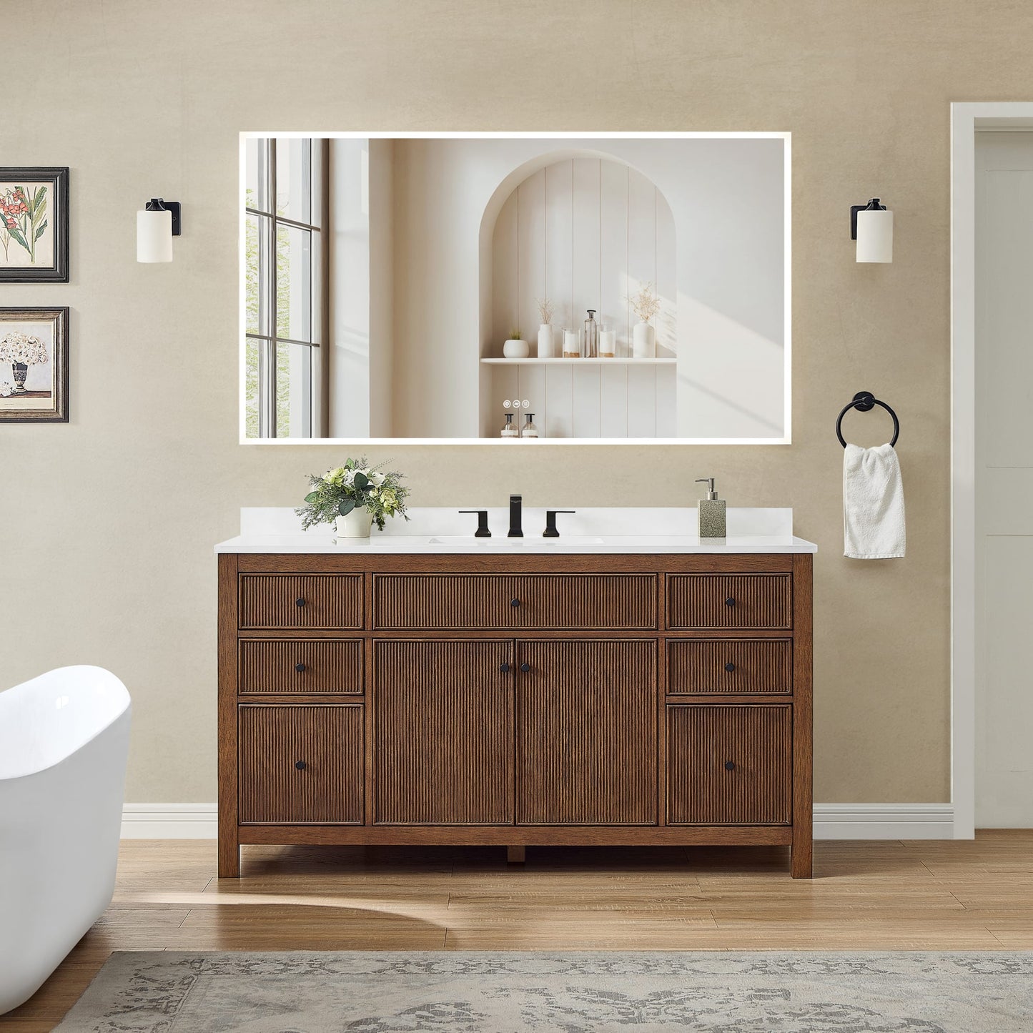 Pendry Bathroom Vanity with Countertop 60 inch Single Sink 3-hole Faucet Setup