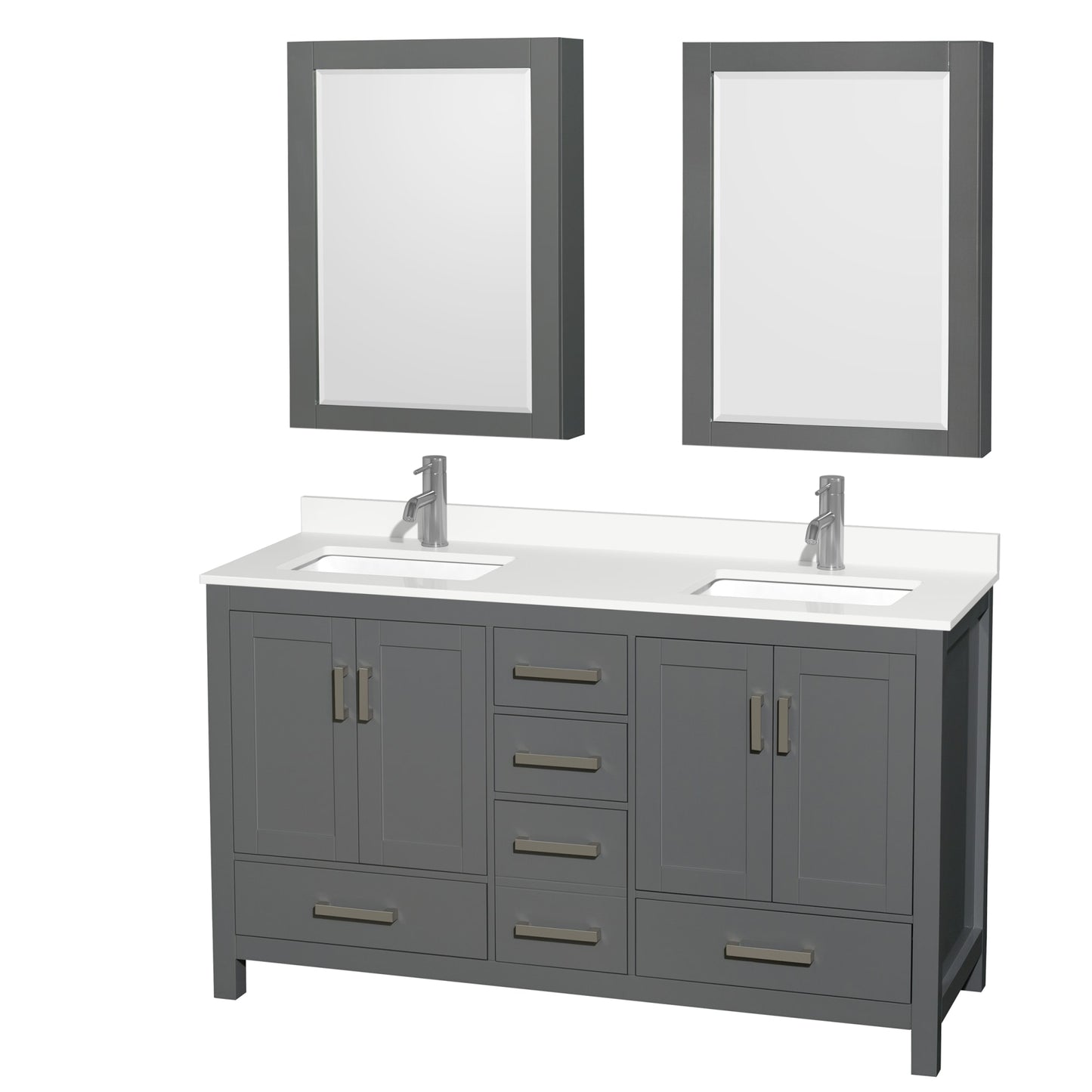 Sheffield Bathroom Vanity with Countertop 60 inch Double Sink Single hole Faucet Setup