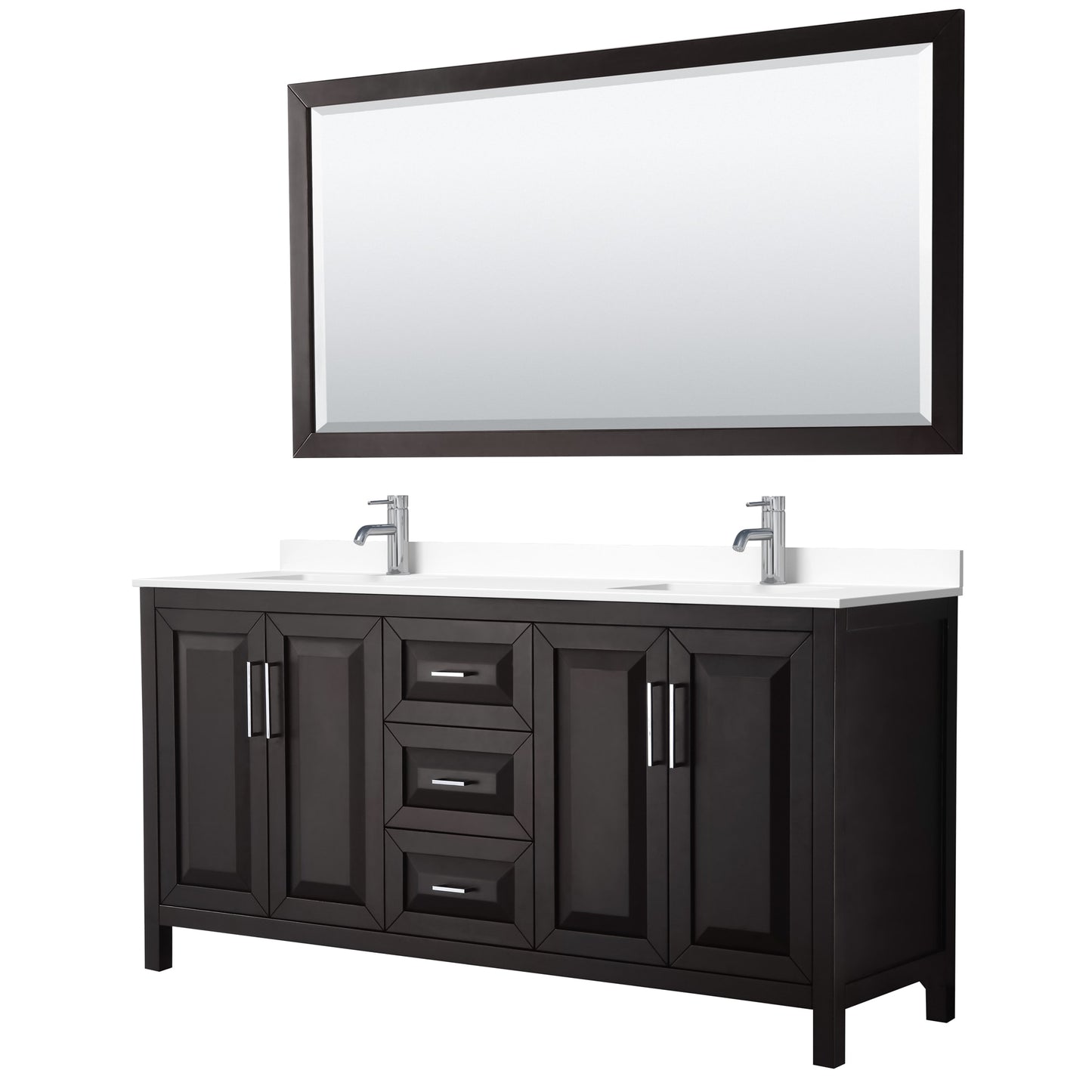 Daria Bathroom Vanity with Countertop 72 inch Double Sink Single hole Faucet Setup