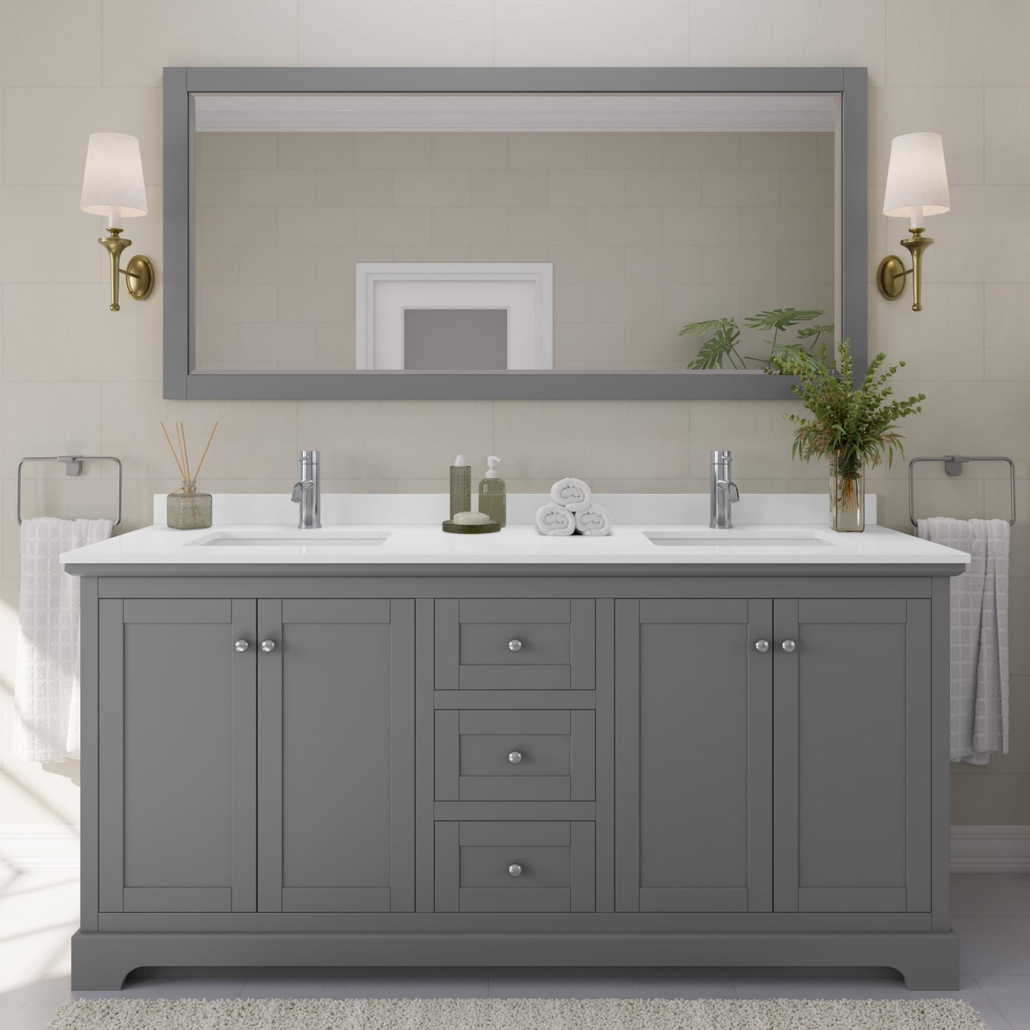 Avery Bathroom Vanity with Countertop 72 inch Double Sink Single hole Faucet Setup