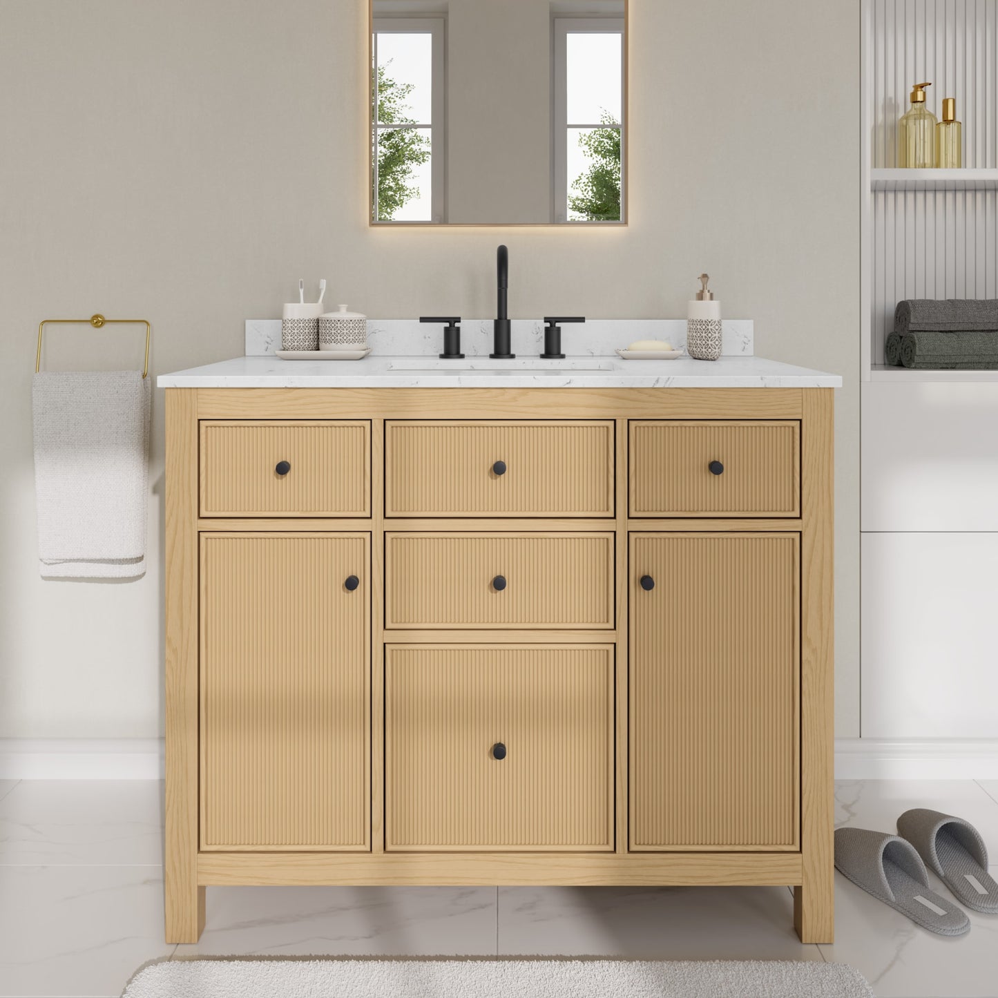 Pendry Bathroom Vanity with Countertop 42 inch Single Sink 3-hole Faucet Setup
