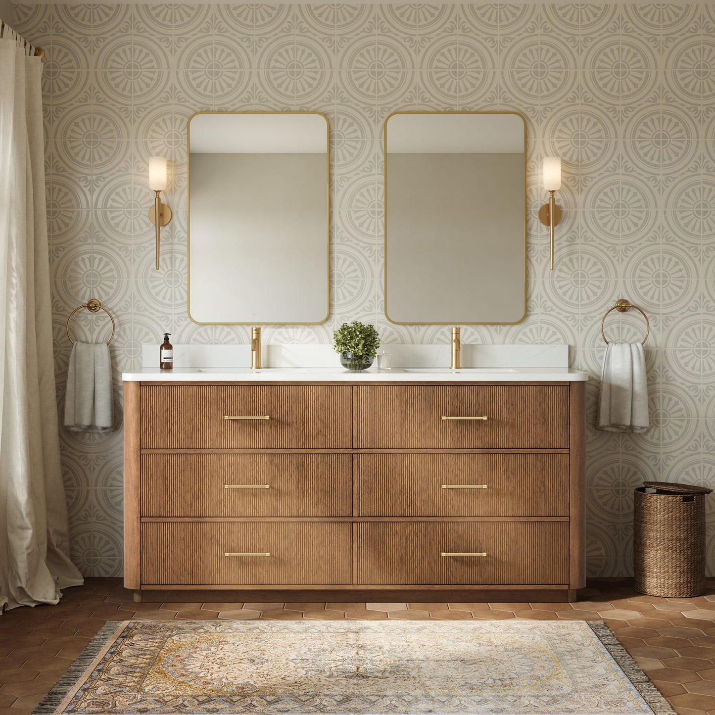 Francesca Bathroom Vanity with Countertop 72 inch Double Sink Single hole Faucet Setup