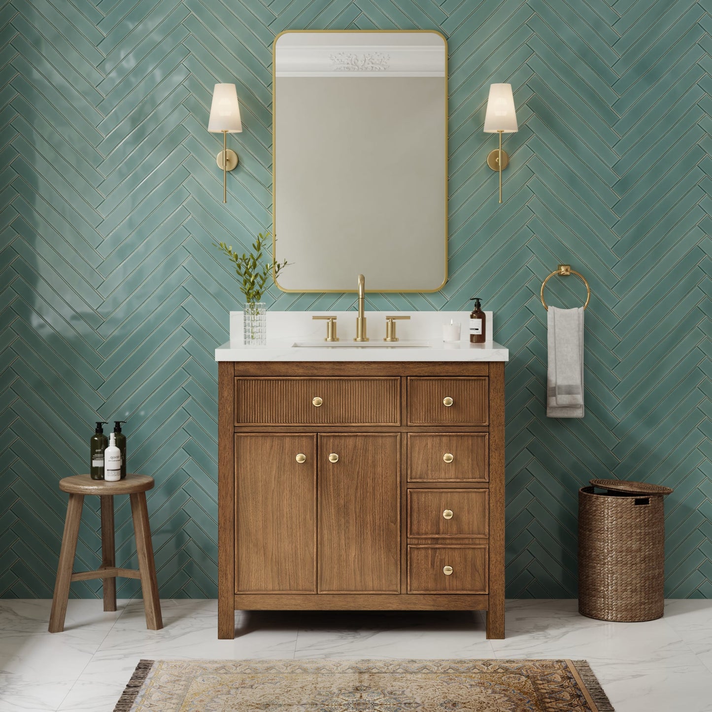 Rian Bathroom Vanity with Countertop 36 inch Single Sink 3-hole Faucet Setup