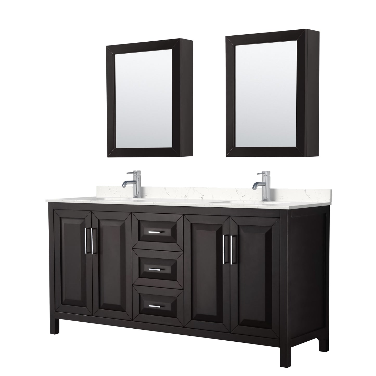 Daria Bathroom Vanity with Countertop 72 inch Double Sink Single hole Faucet Setup