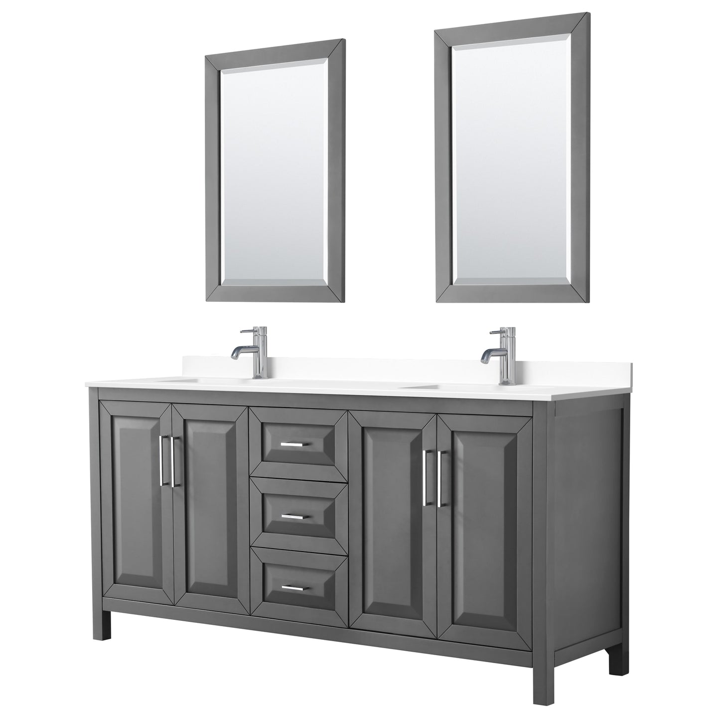 Daria Bathroom Vanity with Countertop 72 inch Double Sink Single hole Faucet Setup
