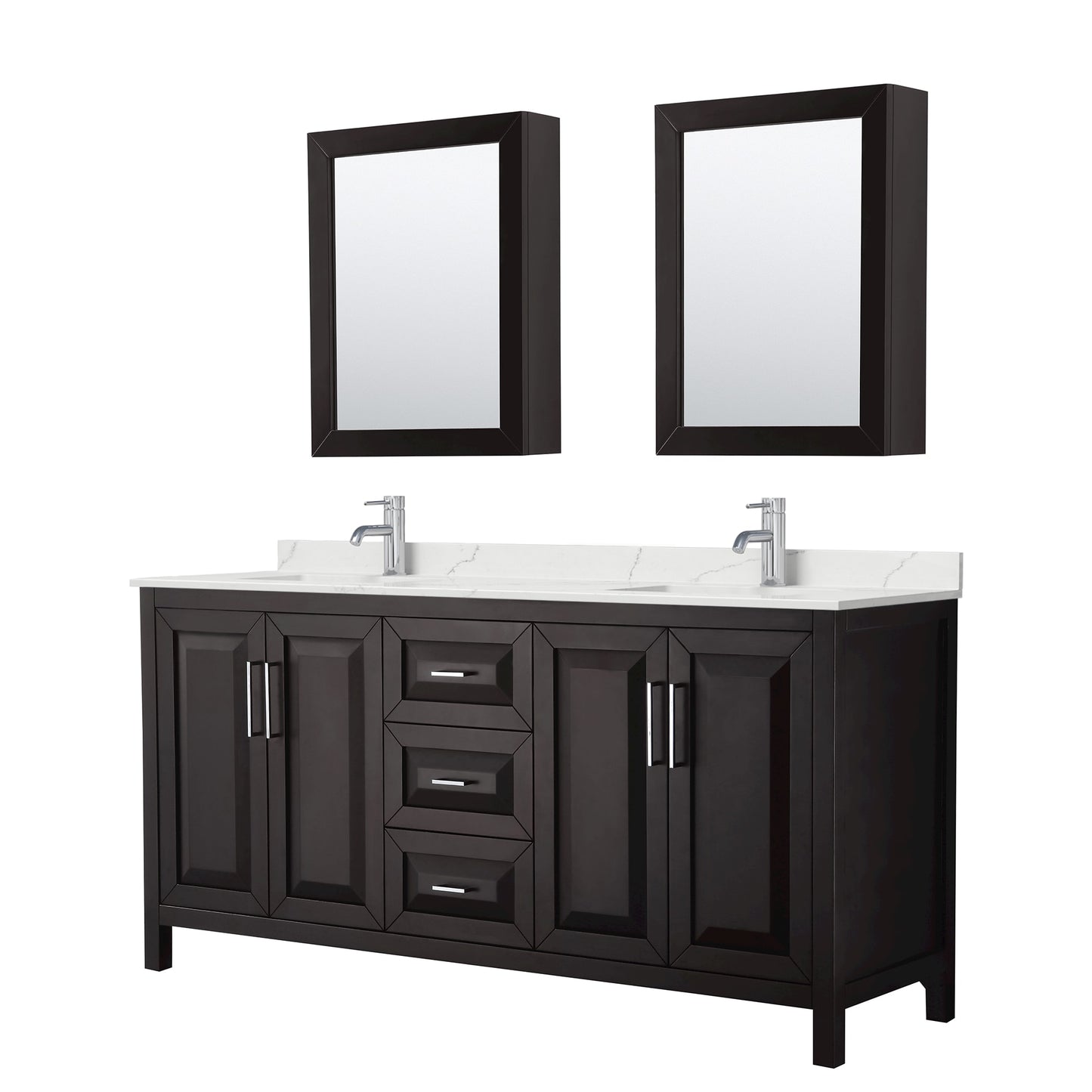 Daria Bathroom Vanity with Countertop 72 inch Double Sink Single hole Faucet Setup