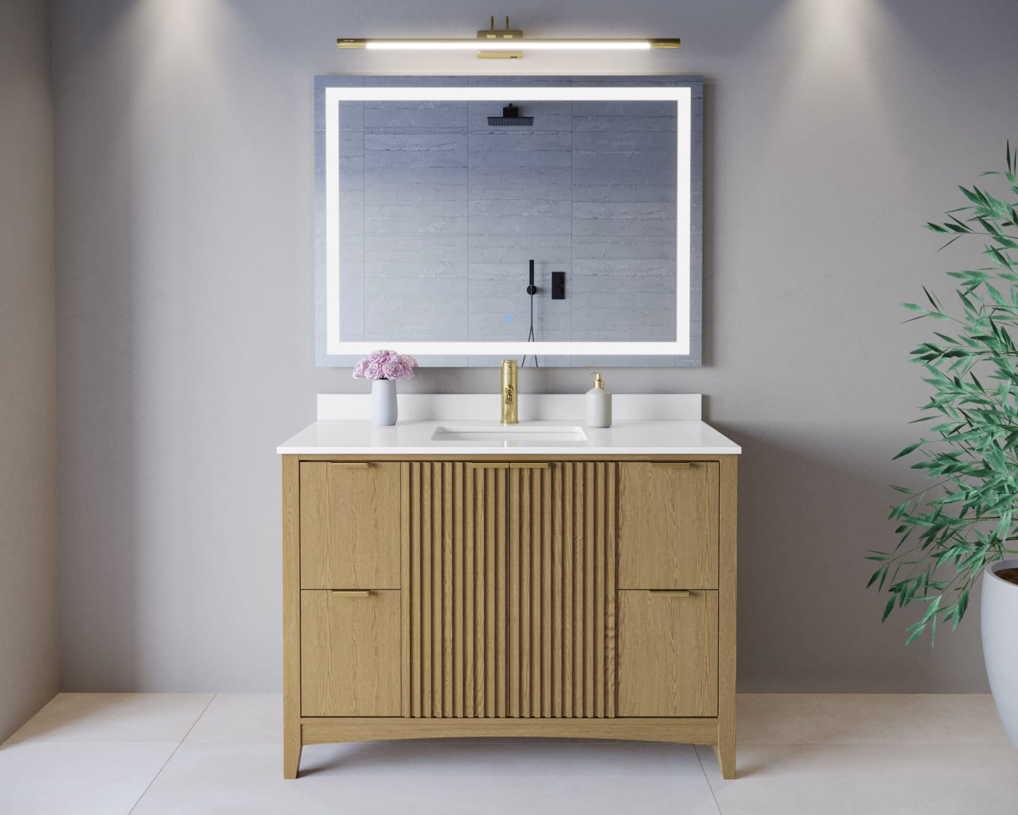 Palmilla Bathroom Vanity with Countertop 48 inch Single Sink Single hole Faucet Setup