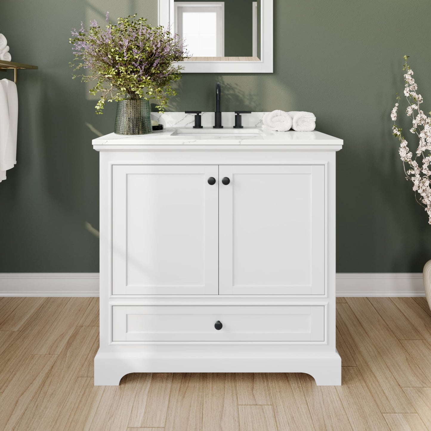 Deborah Bathroom Vanity with Countertop 36 inch Single Sink 3-hole Faucet Setup