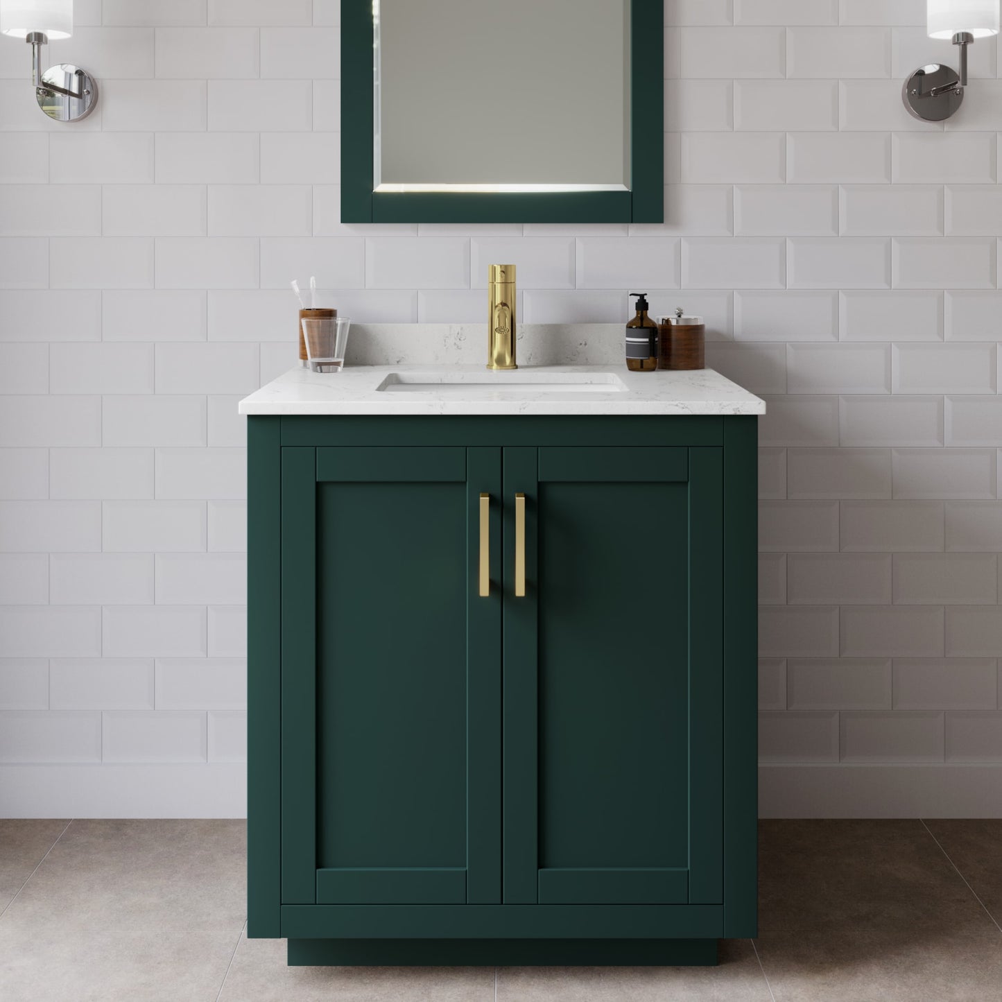 Miranda Bathroom Vanity with Countertop 30 inch Single Sink Single hole Faucet Setup