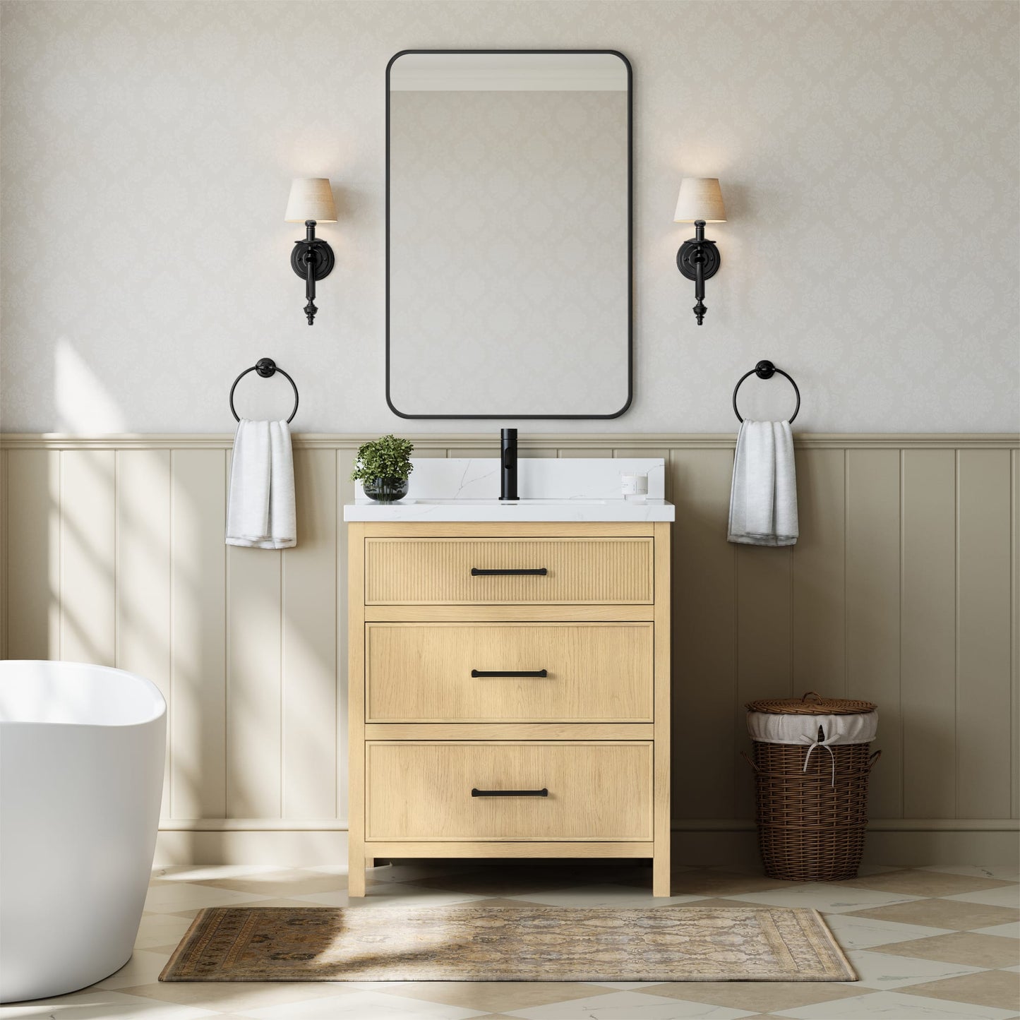 Isola Bathroom Vanity with Countertop 30 inch Single Sink Single hole Faucet Setup