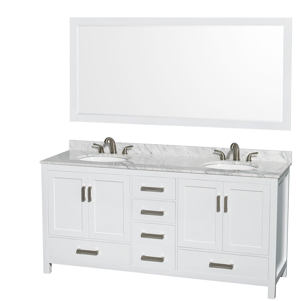 Sheffield Bathroom Vanity with Countertop 72 inch Double Sink 3-hole Faucet Setup
