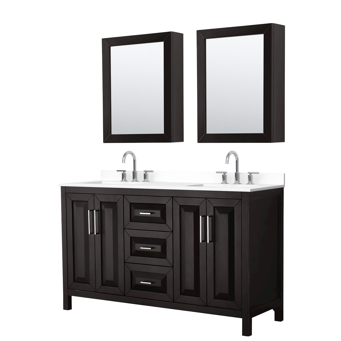 Daria Bathroom Vanity with Countertop 60 inch Double Sink 3-hole Faucet Setup