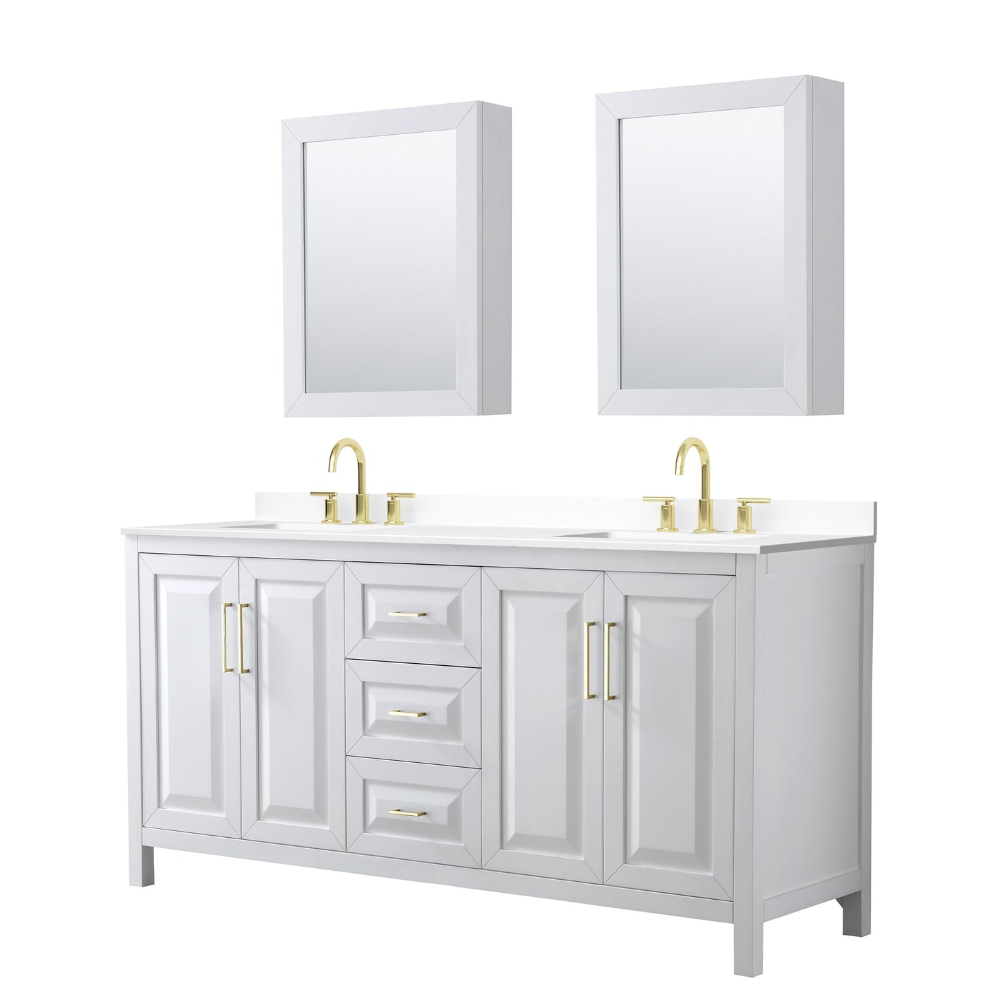 Daria Bathroom Vanity with Countertop 72 inch Double Sink 3-hole Faucet Setup