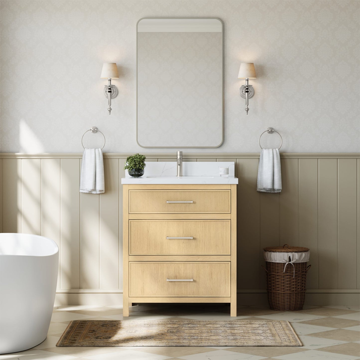 Isola Bathroom Vanity with Countertop 30 inch Single Sink Single hole Faucet Setup