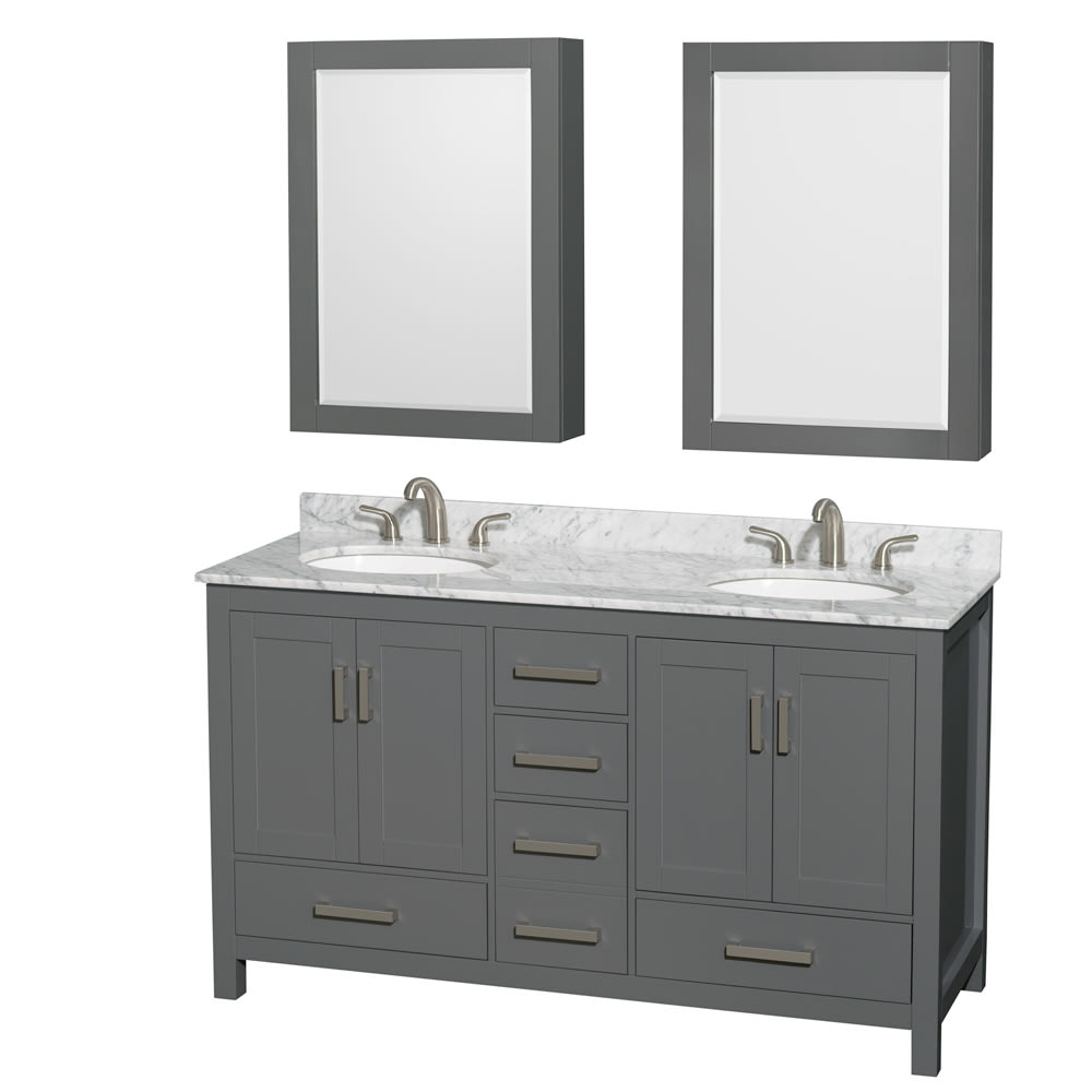 Sheffield Bathroom Vanity with Countertop 60 inch Double Sink 3-hole Faucet Setup