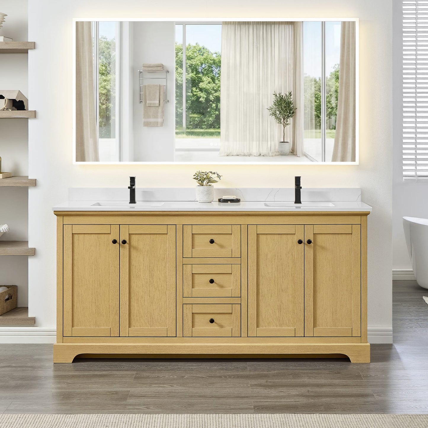 Avery Bathroom Vanity with Countertop 72 inch Double Sink Single hole Faucet Setup