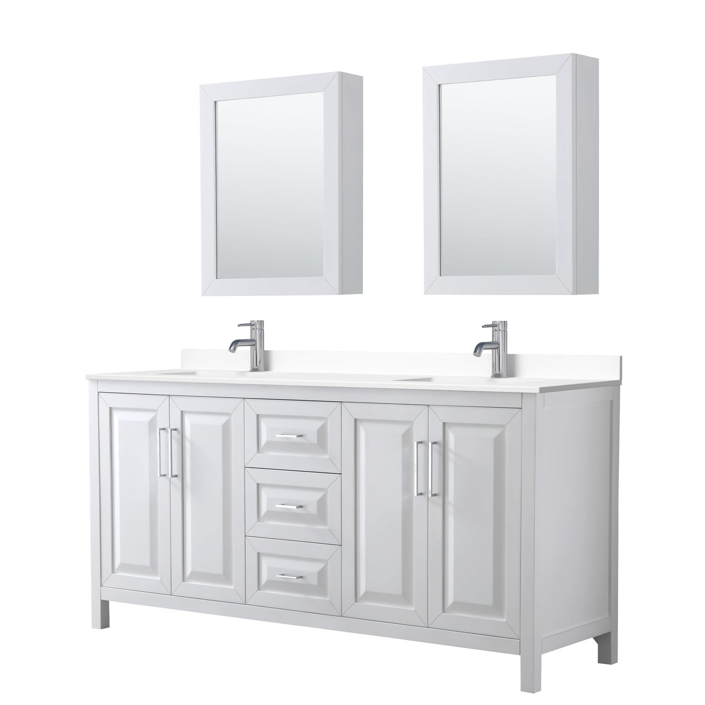 Daria Bathroom Vanity with Countertop 72 inch Double Sink Single hole Faucet Setup