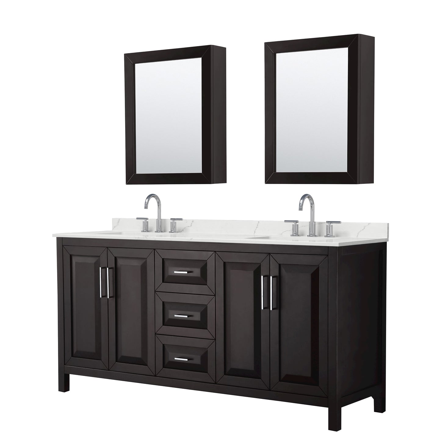 Daria Bathroom Vanity with Countertop 72 inch Double Sink 3-hole Faucet Setup
