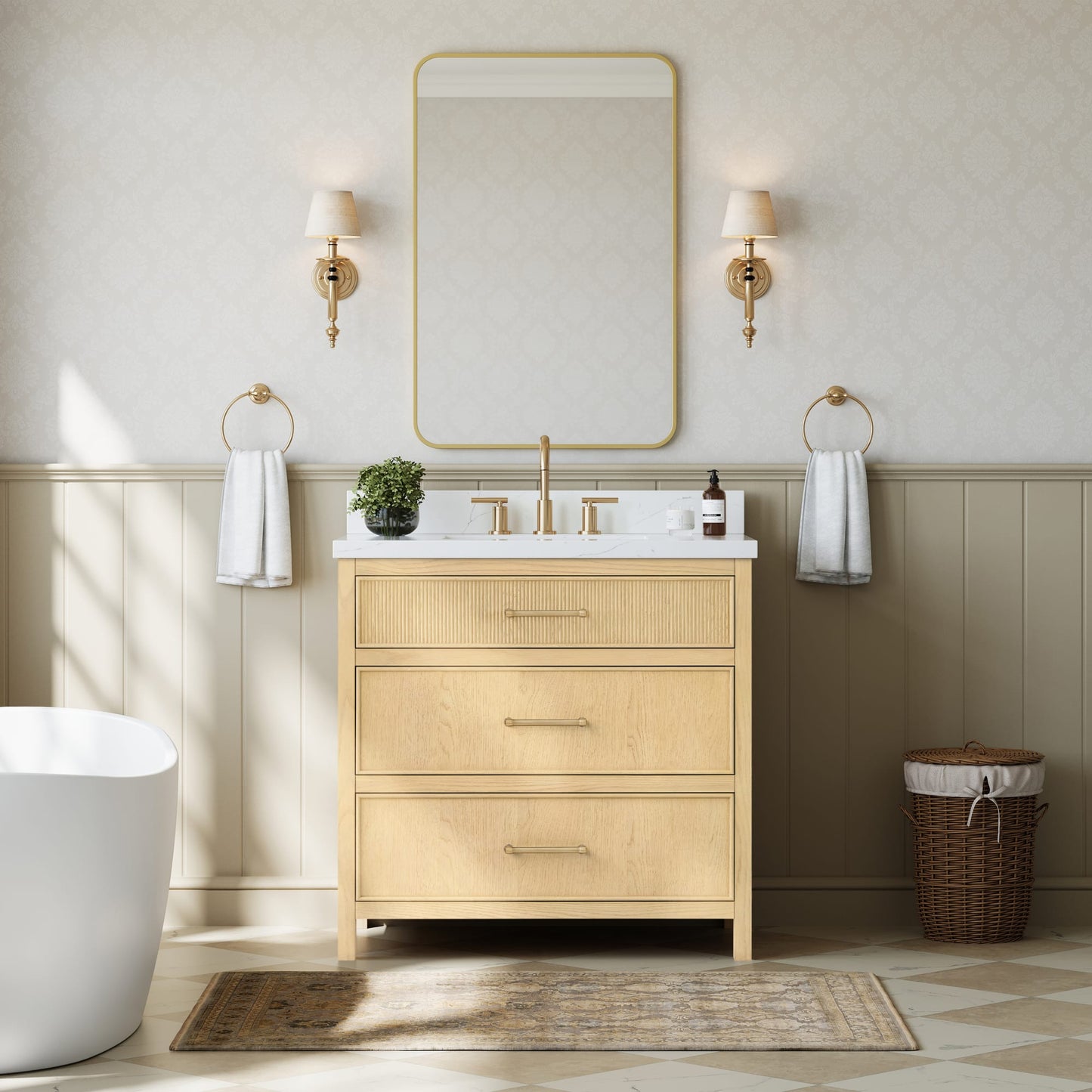 Isola Bathroom Vanity with Countertop 36 inch Single Sink 3-hole Faucet Setup